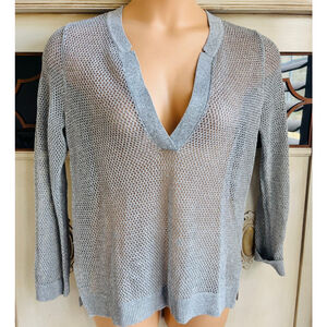 EUC NIC+ZOE Metallic Mesh Stitch Sweater in Tarragon Open Weave | Sz M